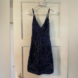 Navy Sequin Floral Dress